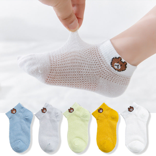 5 Pairs Cotton Mesh Breathable Socks for 1-12 Years Old-Mama Toddler-Bear-1-3 Years Old-Mama Toddler