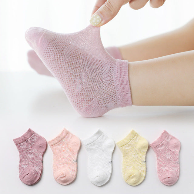 5 Pairs Cotton Mesh Breathable Socks for 1-12 Years Old-Mama Toddler-Hearts-1-3 Years Old-Mama Toddler