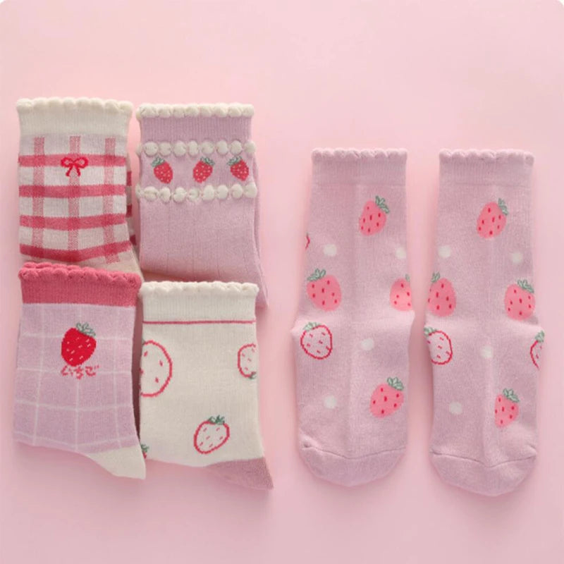 5 Pairs Pink And White Soft Warm Cotton Socks-MamaToddler-Pink Flowers-1-2 Years-Mama Toddler