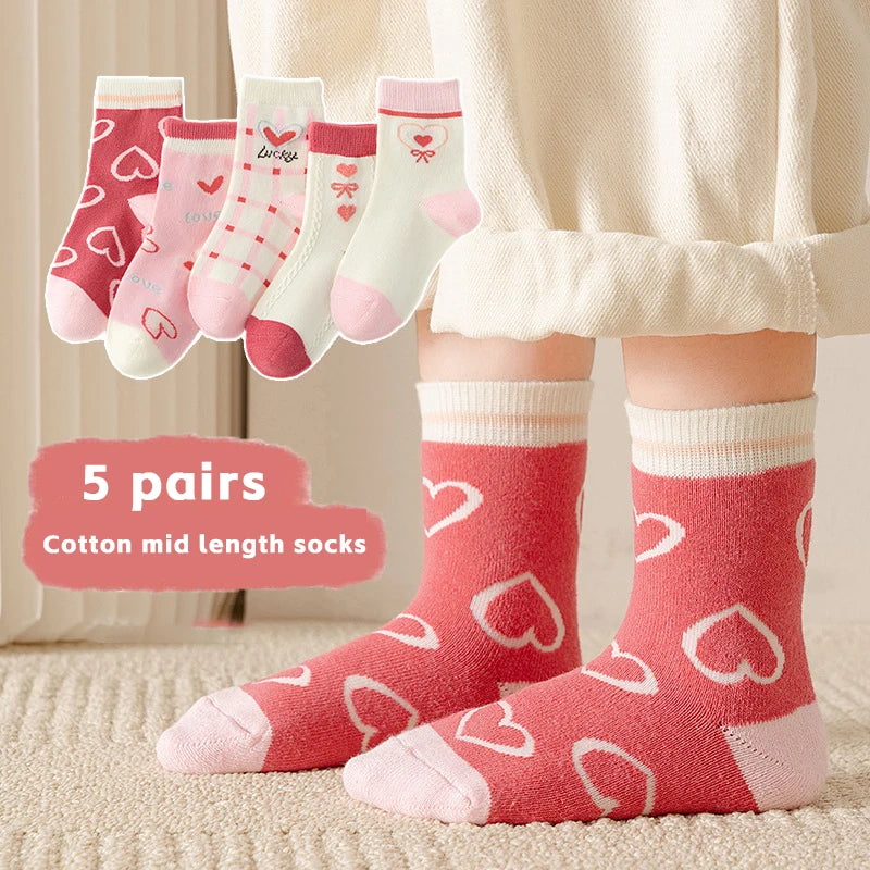 5 Pairs Pink And White Soft Warm Cotton Socks-MamaToddler-Pink Flowers-1-2 Years-Mama Toddler