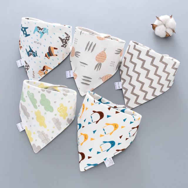 5 Pieces Set Triangle Baby Bibs Double Cotton Bandana-Mama Toddler-10-Mama Toddler