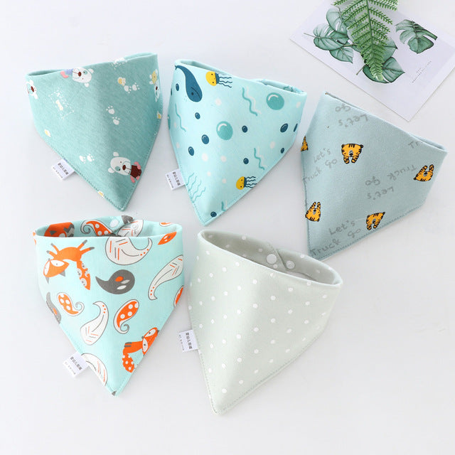 5 Pieces Set Triangle Baby Bibs Double Cotton Bandana-Mama Toddler-13-Mama Toddler