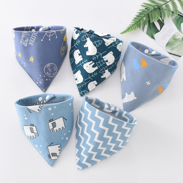 5 Pieces Set Triangle Baby Bibs Double Cotton Bandana-Mama Toddler-14-Mama Toddler