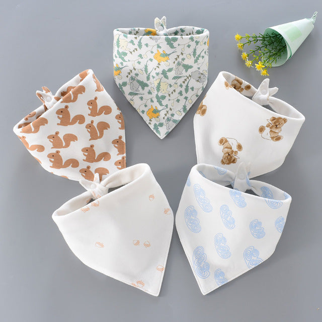 5 Pieces Set Triangle Baby Bibs Double Cotton Bandana-Mama Toddler-18-Mama Toddler