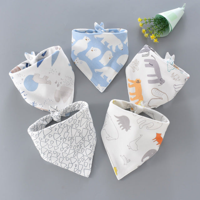 5 Pieces Set Triangle Baby Bibs Double Cotton Bandana-Mama Toddler-22-Mama Toddler