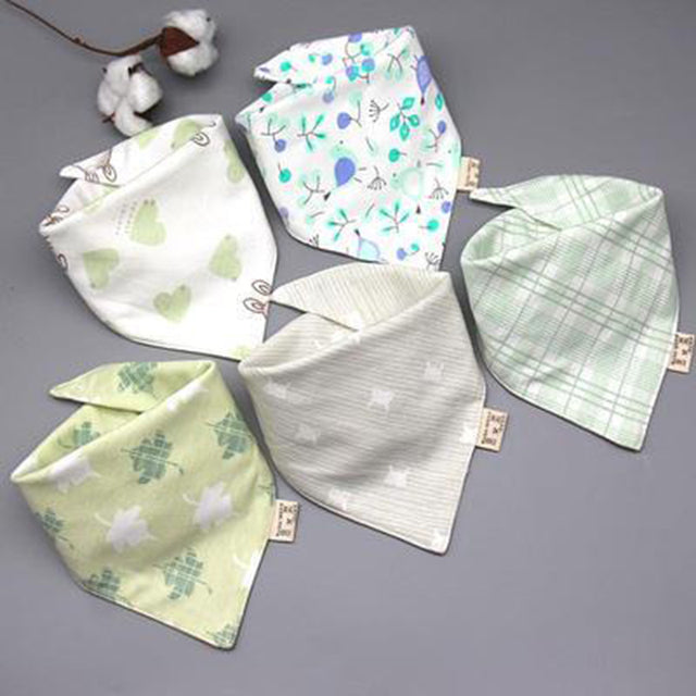 5 Pieces Set Triangle Baby Bibs Double Cotton Bandana-Mama Toddler-5-Mama Toddler