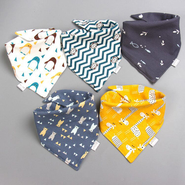 5 Pieces Set Triangle Baby Bibs Double Cotton Bandana-Mama Toddler-8-Mama Toddler