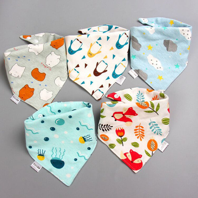 5 Pieces Set Triangle Baby Bibs Double Cotton Bandana-Mama Toddler-9-Mama Toddler