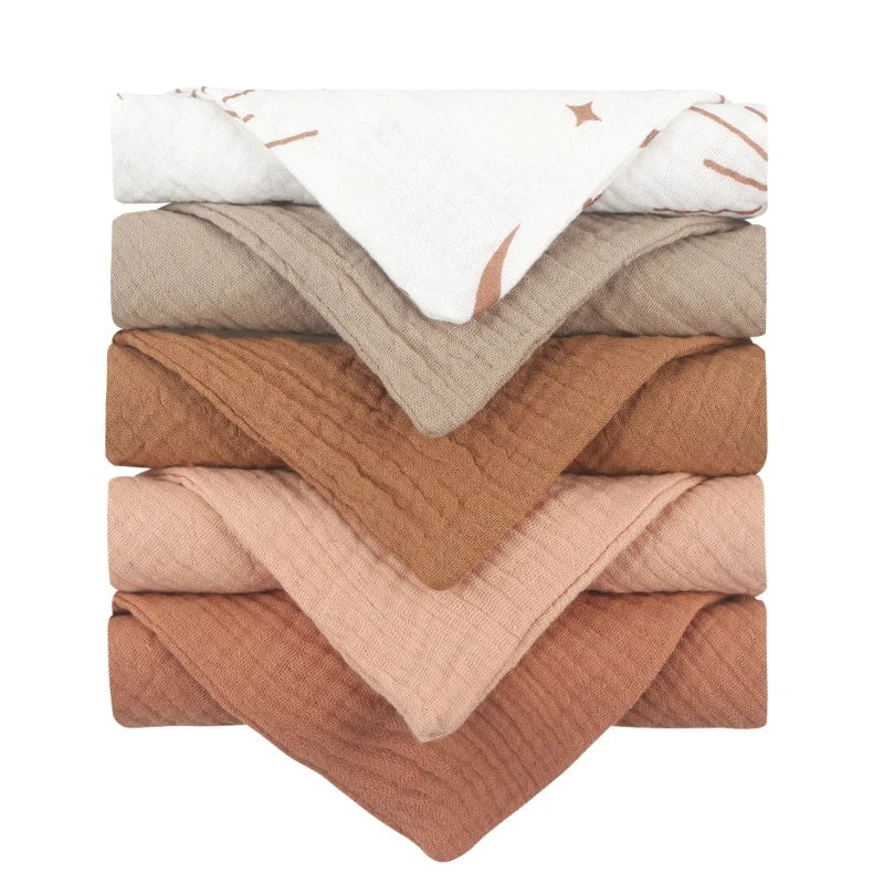 5 Pieces Soft Absorbent Gauze Cotton Baby Towels-MamaToddler-Brown-Mama Toddler