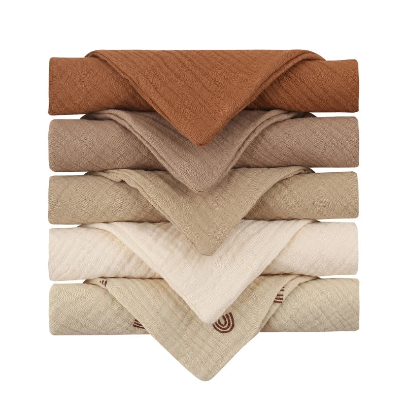 5 Pieces Soft Absorbent Gauze Cotton Baby Towels-MamaToddler-Khaki-Mama Toddler