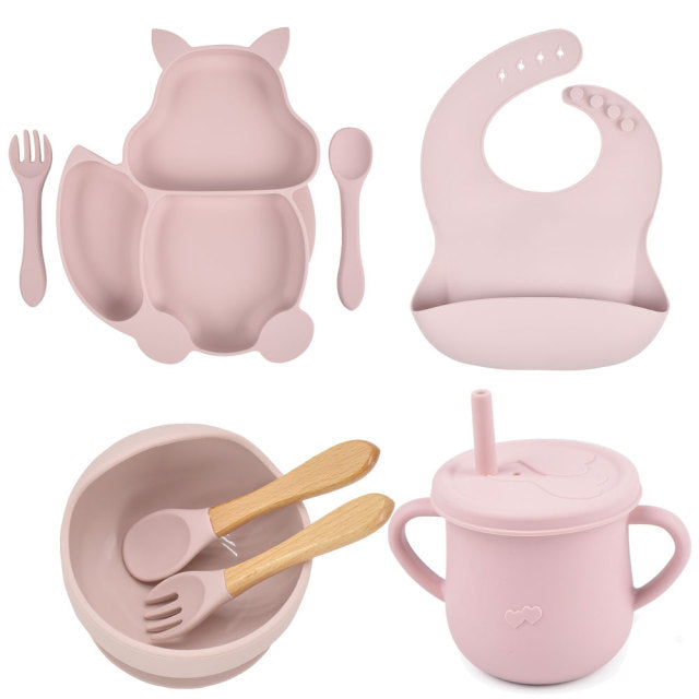 8 Pieces Feeding/Food Silicone Non-Slip Set for Babies-Mama Toddler-Light Pink-Mama Toddler