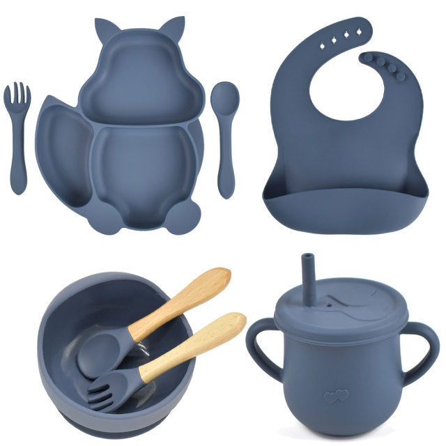 8 Pieces Feeding/Food Silicone Non-Slip Set for Babies-Mama Toddler-Midnight Indigo-Mama Toddler