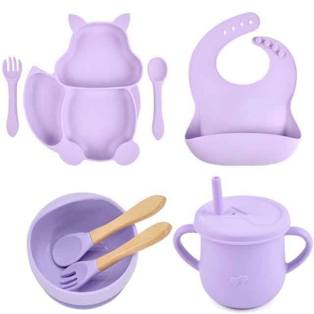 8 Pieces Feeding/Food Silicone Non-Slip Set for Babies-Mama Toddler-Purple-Mama Toddler