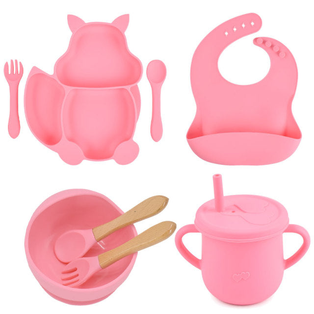 8 Pieces Feeding/Food Silicone Non-Slip Set for Babies-Mama Toddler-Rose Pink-Mama Toddler