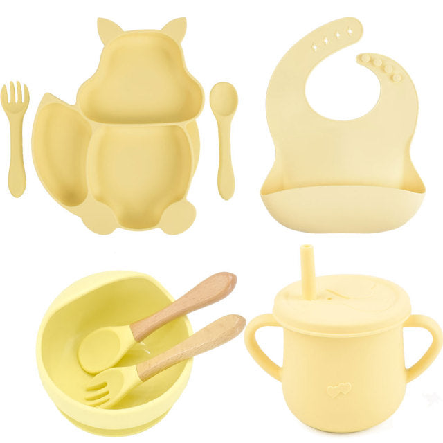 8 Pieces Feeding/Food Silicone Non-Slip Set for Babies-Mama Toddler-Yellow-Mama Toddler