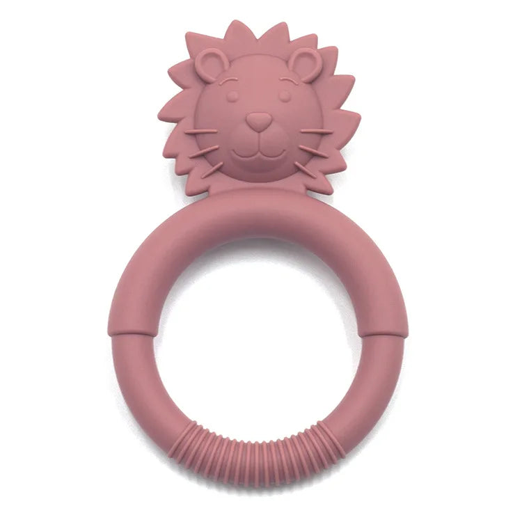 Animal Shaped Teething Silicone Nursing Infant Chewing Toy-MamaToddler-Dusty Rose Lion-Mama Toddler