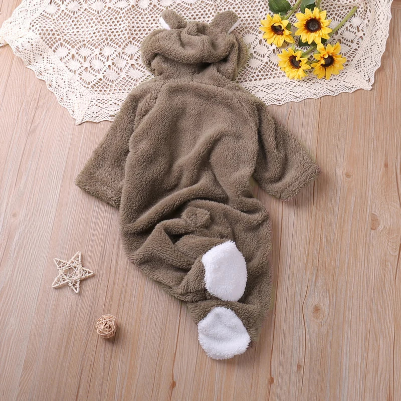 Autumn Cartoon Bear Warm Long Sleeve Baby Jumpsuit-MamaToddler-White-0-3 Months-Mama Toddler