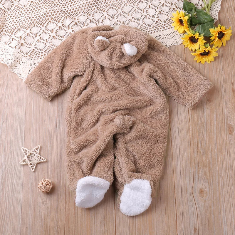 Autumn Cartoon Bear Warm Long Sleeve Baby Jumpsuit-MamaToddler-White-0-3 Months-Mama Toddler