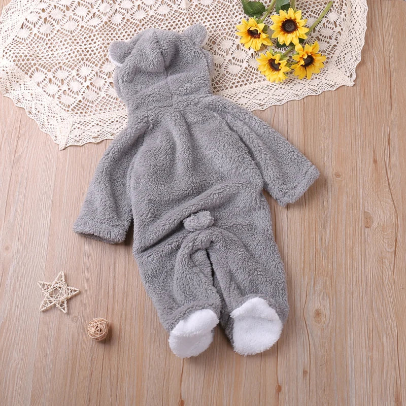 Autumn Cartoon Bear Warm Long Sleeve Baby Jumpsuit-MamaToddler-White-0-3 Months-Mama Toddler