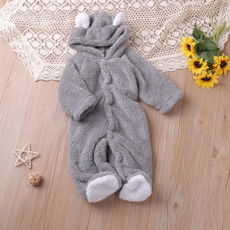 Autumn Cartoon Bear Warm Long Sleeve Baby Jumpsuit-MamaToddler-Gray-0-3 Months-Mama Toddler