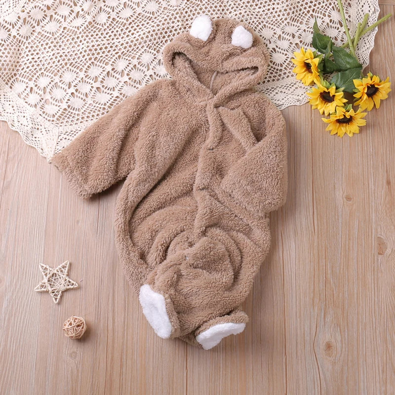 Autumn Cartoon Bear Warm Long Sleeve Baby Jumpsuit-MamaToddler-Khaki-9-12 Months-Mama Toddler