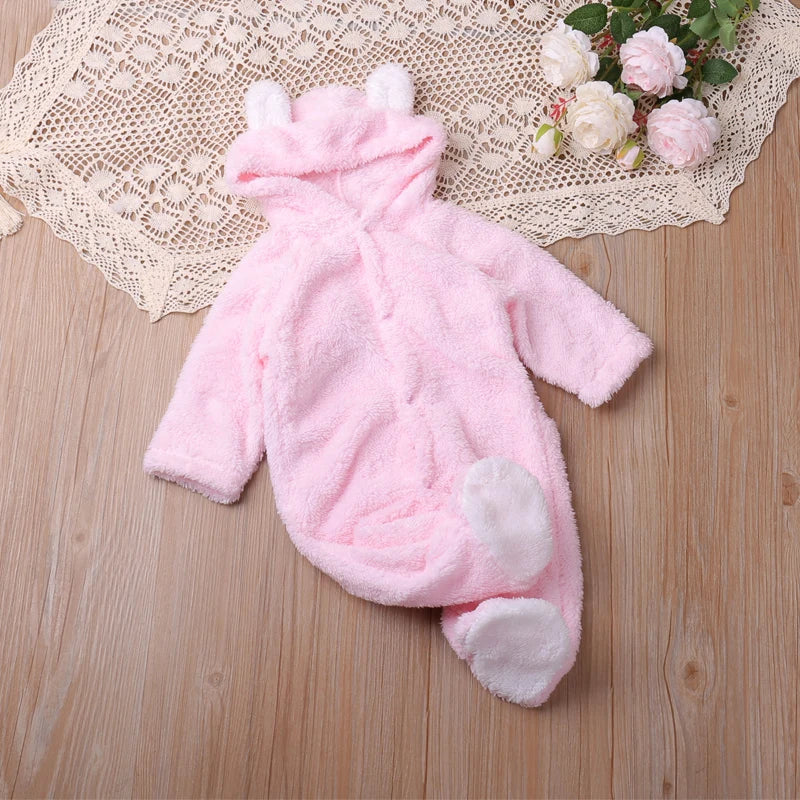 Autumn Cartoon Bear Warm Long Sleeve Baby Jumpsuit-MamaToddler-Pink-0-3 Months-Mama Toddler