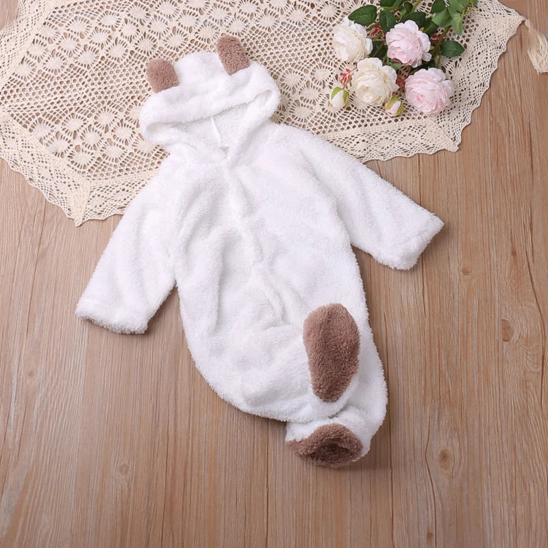 Autumn Cartoon Bear Warm Long Sleeve Baby Jumpsuit-MamaToddler-White-0-3 Months-Mama Toddler