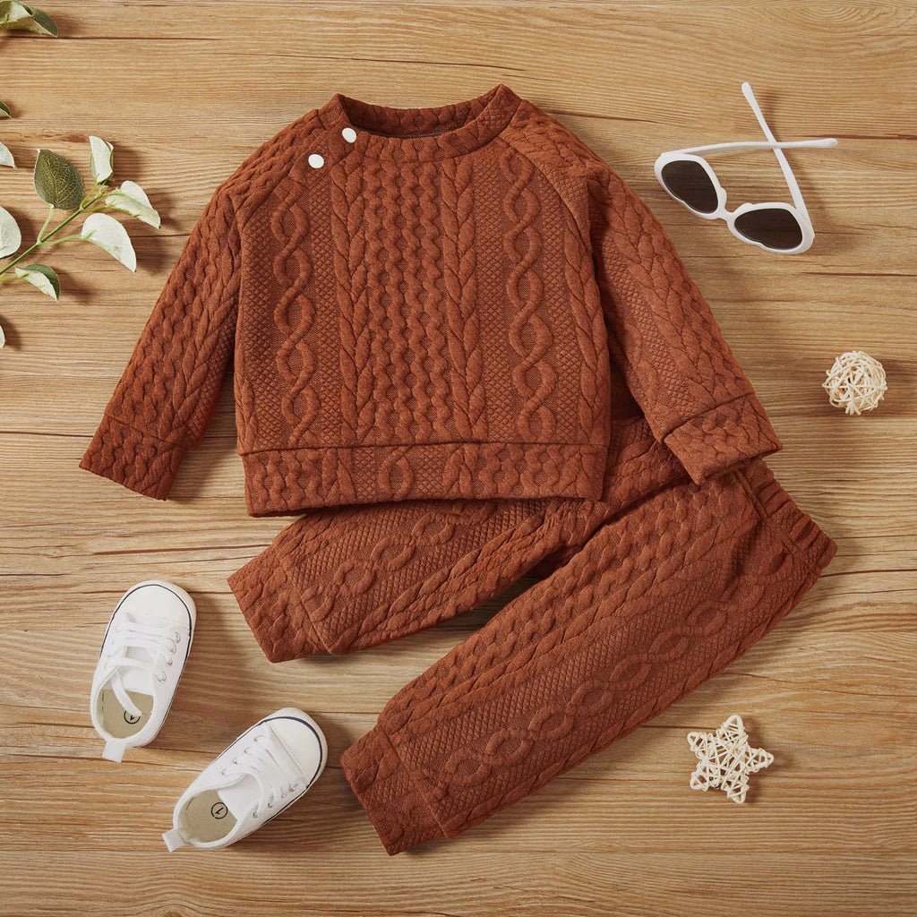 Autumn & Winter Long Sleeves Solid Color Top & Pants Set-MamaToddler-Brown-0-3 Months-Mama Toddler