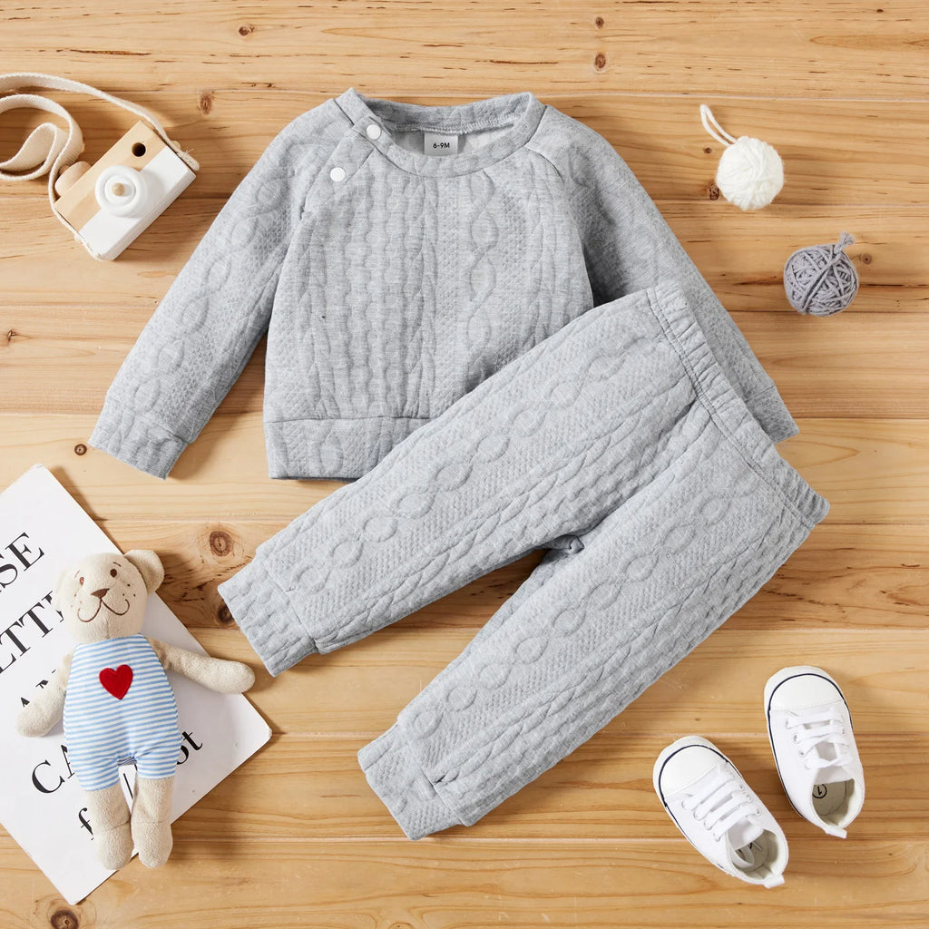 Autumn & Winter Long Sleeves Solid Color Top & Pants Set-MamaToddler-Gray-0-3 Months-Mama Toddler