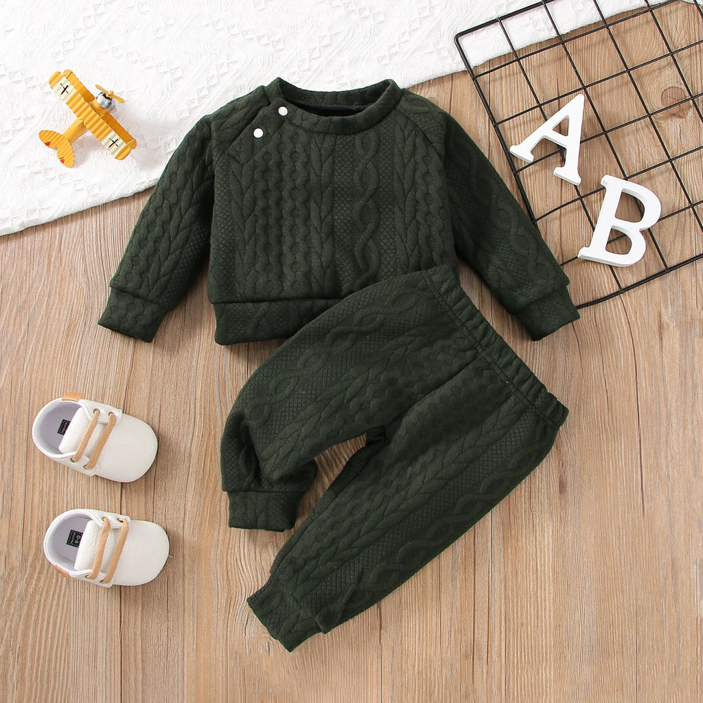 Autumn & Winter Long Sleeves Solid Color Top & Pants Set-MamaToddler-Green-0-3 Months-Mama Toddler