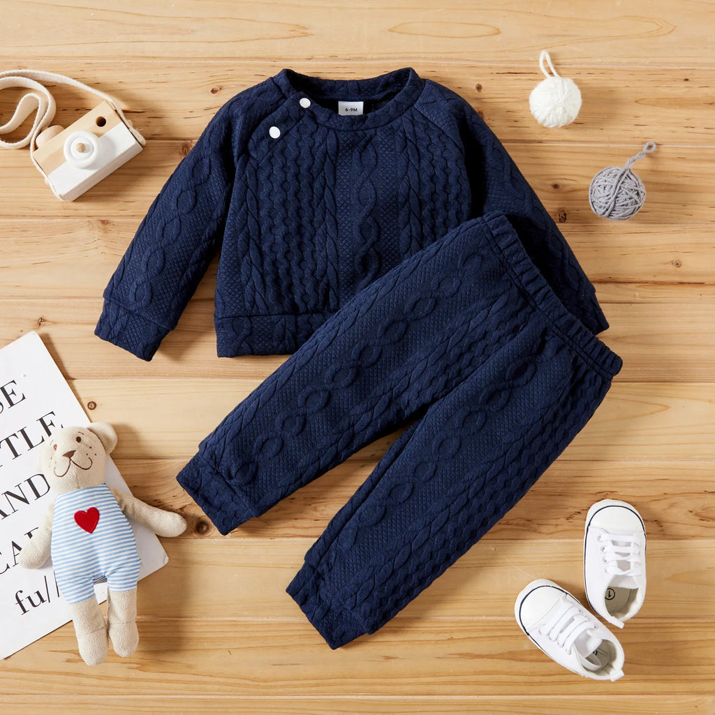 Autumn & Winter Long Sleeves Solid Color Top & Pants Set-MamaToddler-Navy-0-3 Months-Mama Toddler