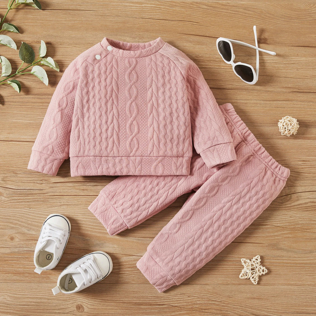 Autumn & Winter Long Sleeves Solid Color Top & Pants Set-MamaToddler-Pink-0-3 Months-Mama Toddler