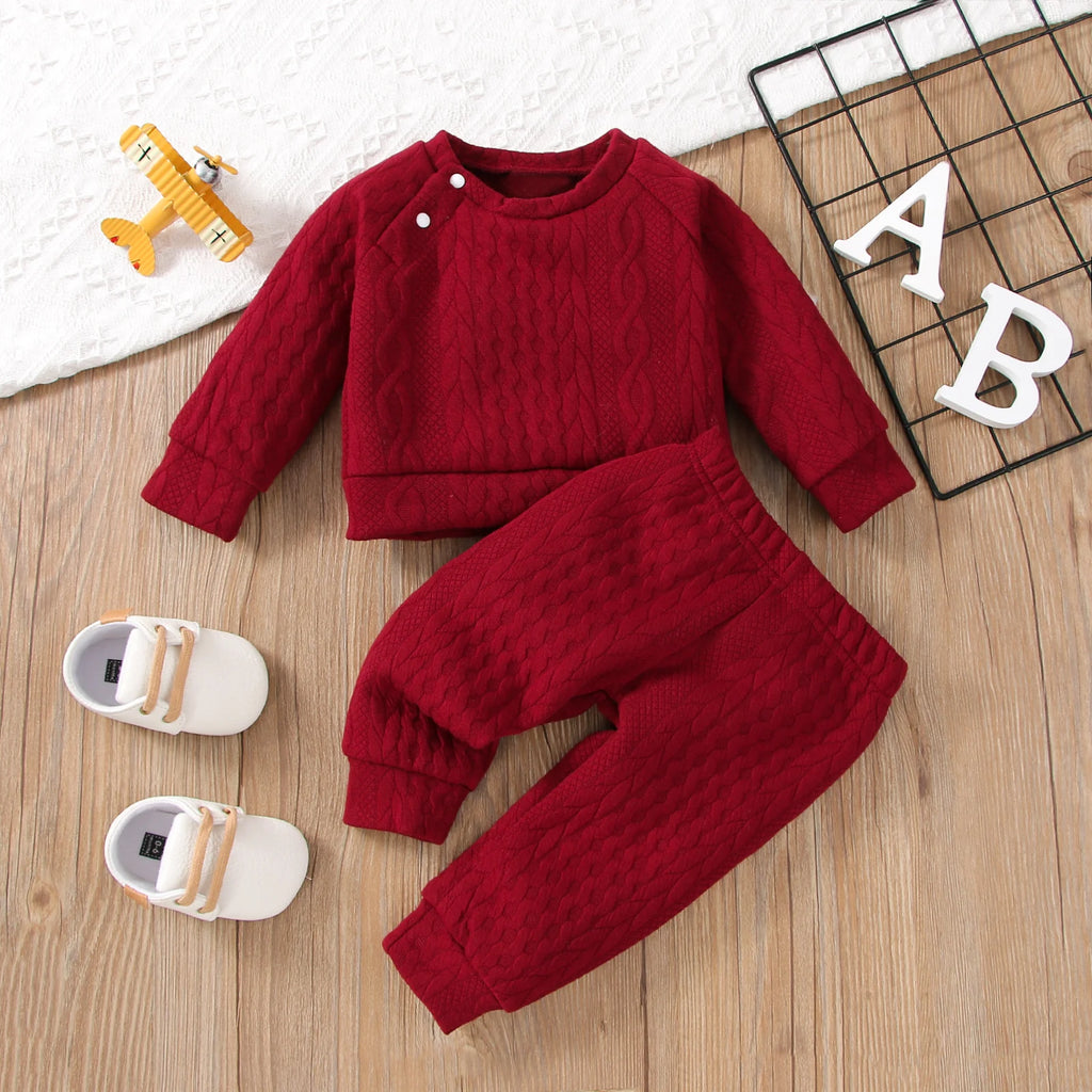 Autumn & Winter Long Sleeves Solid Color Top & Pants Set-MamaToddler-Red-0-3 Months-Mama Toddler