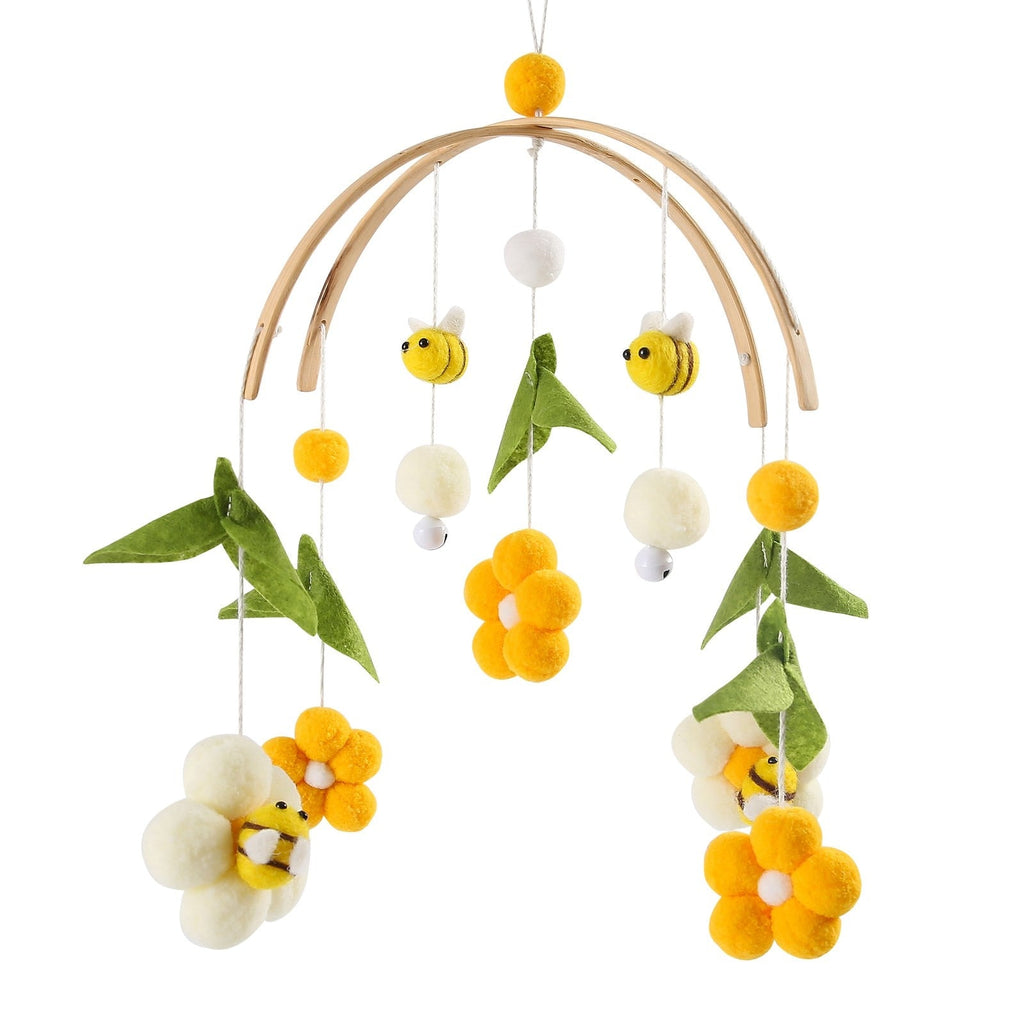 Baby Crib Wooded Hanging Rattle Toys-MamaToddler-Flower & Bee - Yellow-Mama Toddler