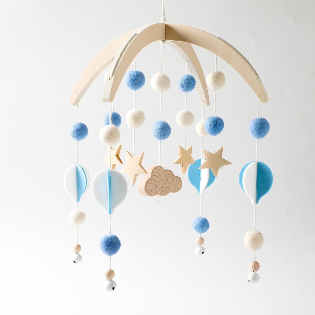 Baby Crib Wooded Hanging Rattle Toys-MamaToddler-Hot Air Balloon - Blue-Mama Toddler