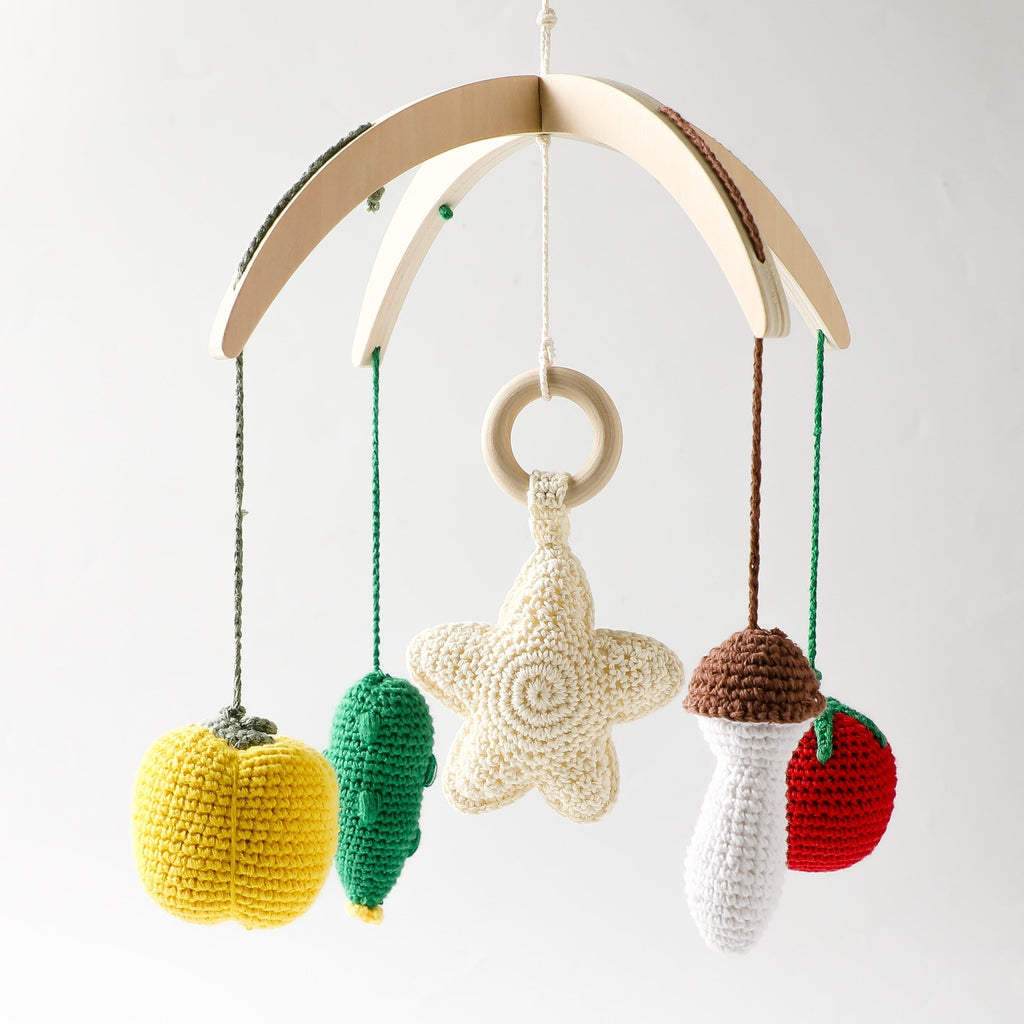 Baby Crib Wooded Hanging Rattle Toys-MamaToddler-Knitted Vegetables-Mama Toddler