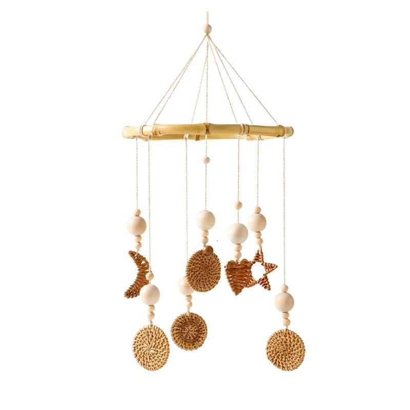 Baby Crib Wooded Hanging Rattle Toys-MamaToddler-Rattan Star & Moon-Mama Toddler