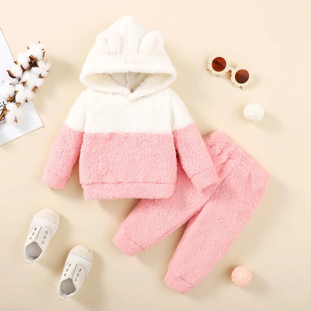 Baby Girl Fluff Hooded Set-MamaToddler-3-6 Months-Mama Toddler