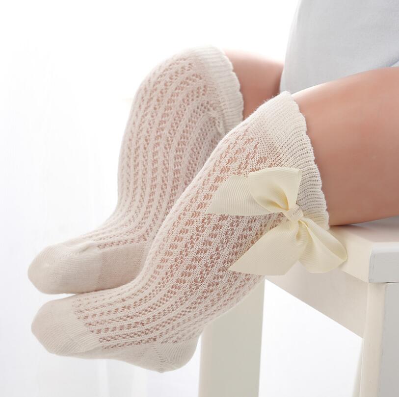 Baby Girl Royal Style Bow Knee High Fishnet Socks For 0-3 Years Olds-Mama Toddler-White-Mama Toddler