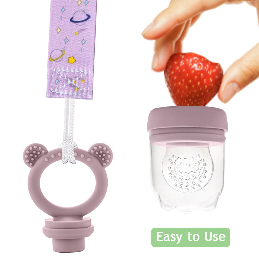 Baby Pacifier Fruit Silicone Covered Feeder With Clip Strap-MamaToddler-Light Pink-Mama Toddler