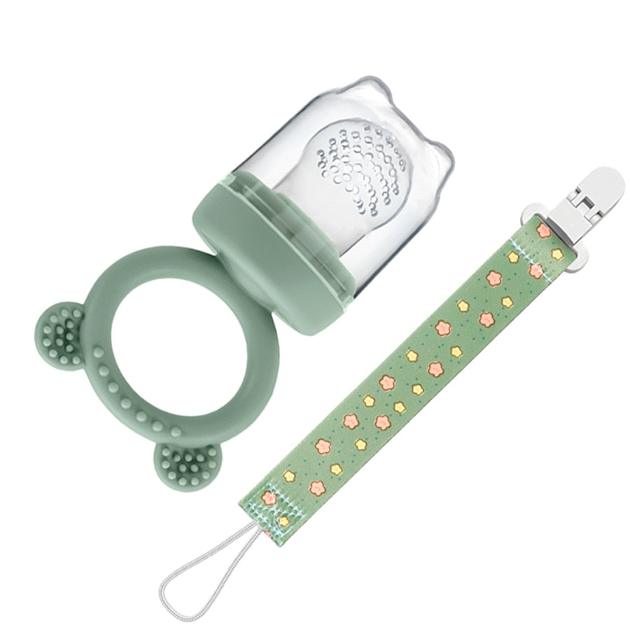 Baby Pacifier Fruit Silicone Covered Feeder With Clip Strap-MamaToddler-Green-Mama Toddler