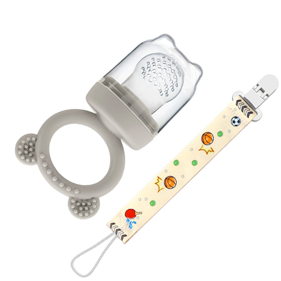 Baby Pacifier Fruit Silicone Covered Feeder With Clip Strap-MamaToddler-Light Grey-Mama Toddler