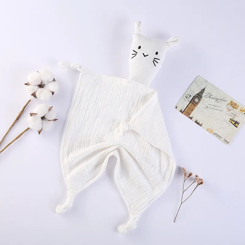 Cat Baby Cotton Muslin Comforter-MamaToddler-White-Mama Toddler