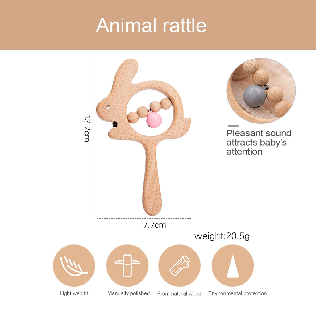 Cute Animals Wooden Rattling Baby Teether-Mama Toddler-Octagram 1-Mama Toddler