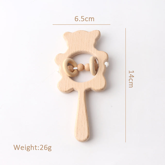 Cute Animals Wooden Rattling Baby Teether-Mama Toddler-Bear Ring-Mama Toddler