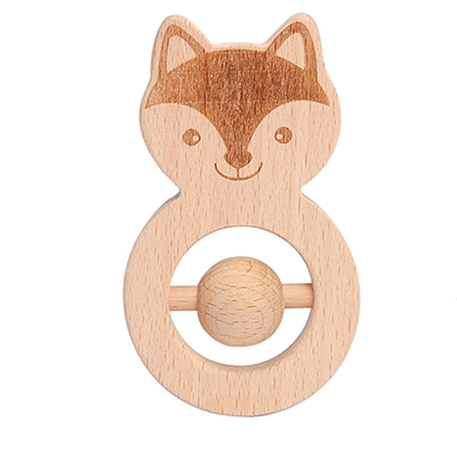 Cute Animals Wooden Rattling Baby Teether-Mama Toddler-Fox-Mama Toddler