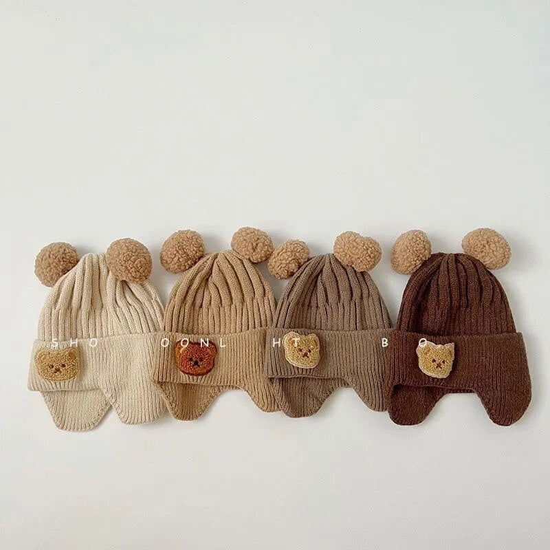 Cute Bear Ear Covered Knitted Winter Baby Beanie-MamaToddler-Beige-Mama Toddler