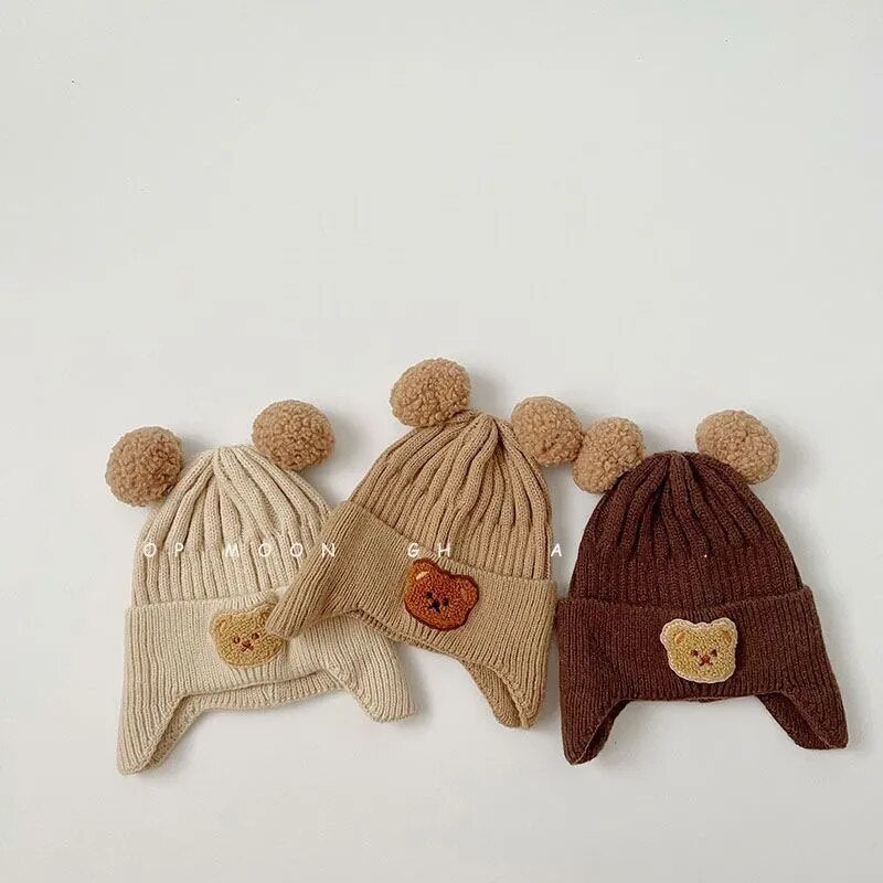 Cute Bear Ear Covered Knitted Winter Baby Beanie-MamaToddler-Beige-Mama Toddler