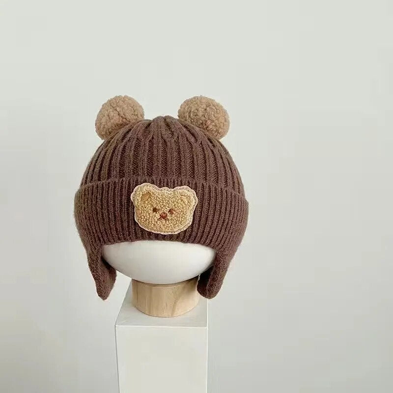 Cute Bear Ear Covered Knitted Winter Baby Beanie-MamaToddler-Brown-Mama Toddler