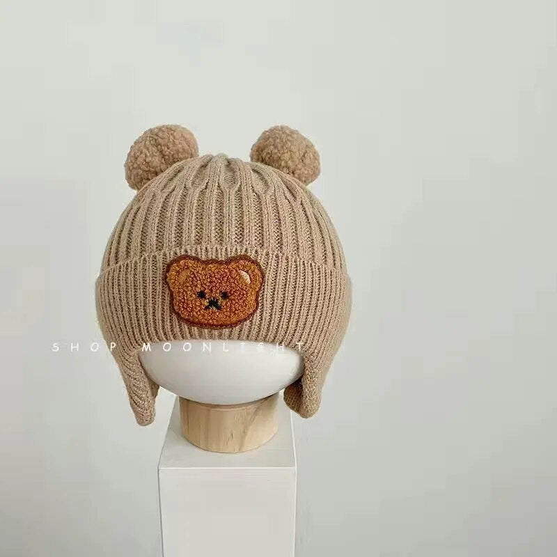 Cute Bear Ear Covered Knitted Winter Baby Beanie-MamaToddler-Khaki-Mama Toddler